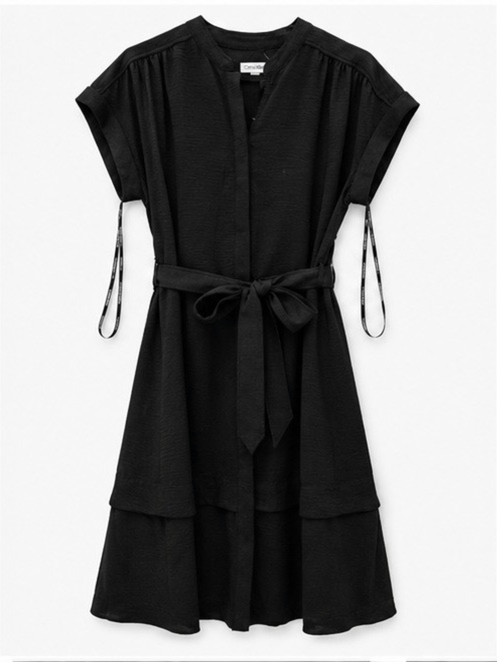 NWOT Calvin Klein Black Belted Tiered Midi Dress